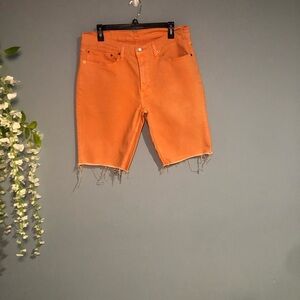Levi's Orange Frayed Cutoff Denim Shorts